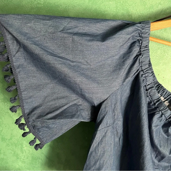 NEW ELOQUII Tassel Trimmed Off Shoulder Blue Chambray Top 28 Plus Size‎ Curvy 3X - Picture 3 of 7